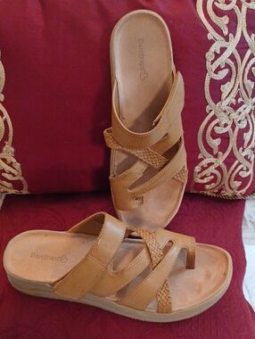 BareTraps Tan Braided Velcro Slide Sandals